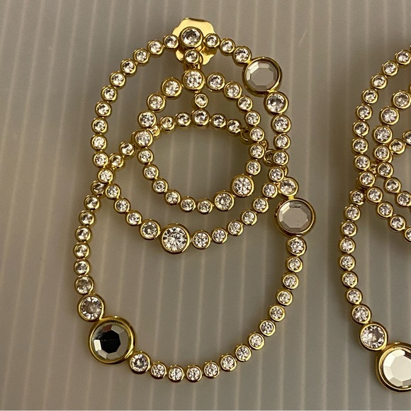 Isharya 18k Good Plated Hoop Crystal Convertible Post Back Earrings Signed - Picture 3 of 8